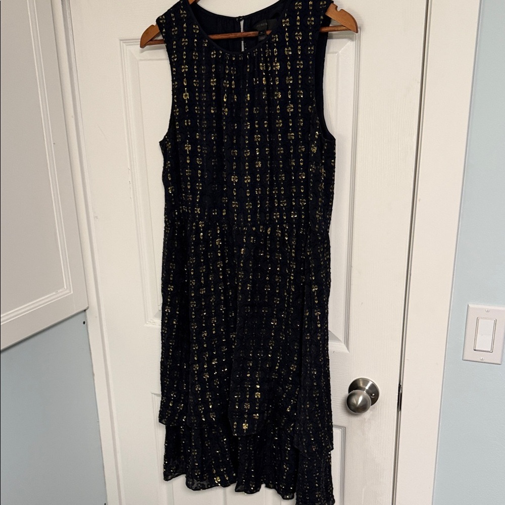 J. Crew Navy and Gold Midi Dress